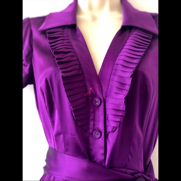 BEBE Silk Ruffle Front Shirt Dress, Cap Sleeve XXS - Picture 6 of 8